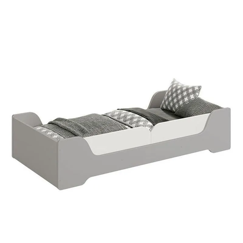Cama Evolutiva Zaki Cinza Fosco Com Proteção Lateral Lisa E Colchão D33 - Reller Móveis Cinza Fosco