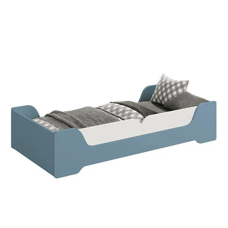 Cama Evolutiva Zaki Azul Fosco, Proteção Lateral Lisa E Colchão D20 Reller Móveis Azul Fosco