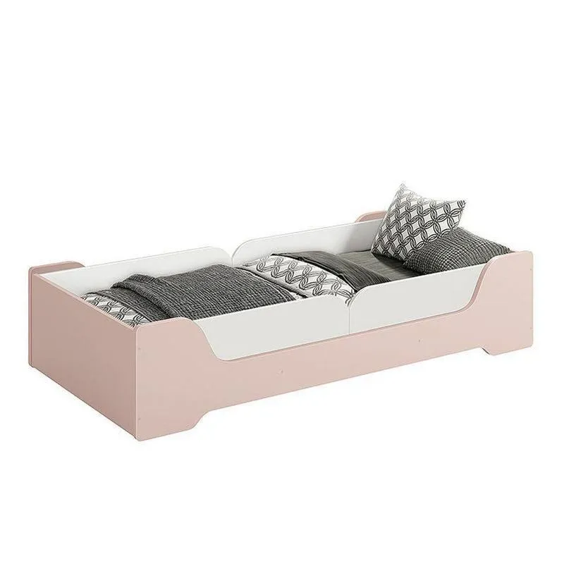 Cama Evolutiva Zaki Rosa Fosco Com 2 Kits Proteção Lateral Lisa E Colchão D20 - Reller Móveis Rosa Fosco