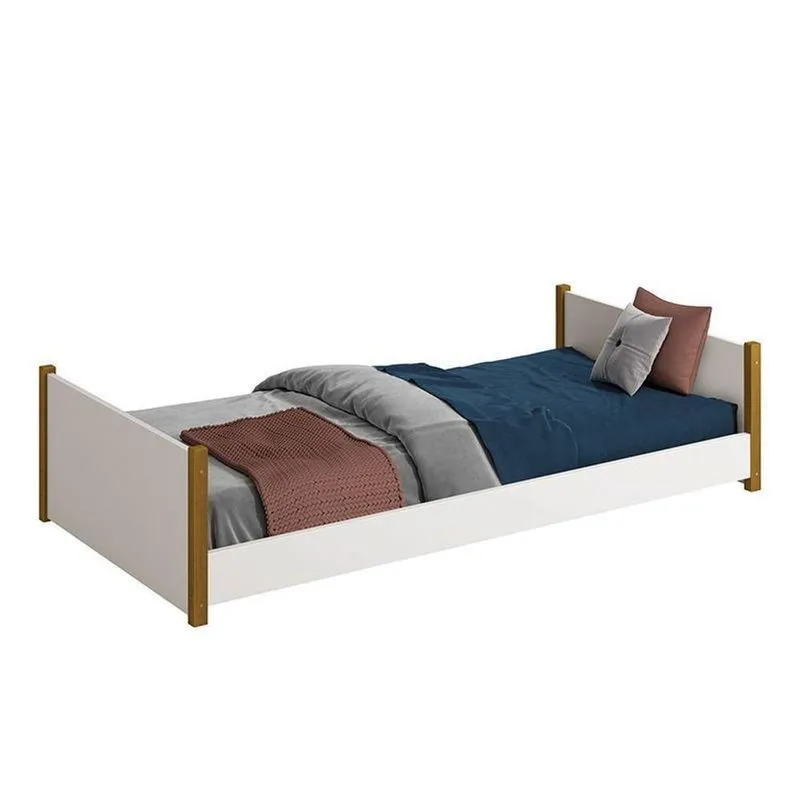 Cama Evolutiva 2 Em 1 Ravi Branco Fosco Pés Amadeirado Com Colchão D20 - Reller Móveis Branco Fosco