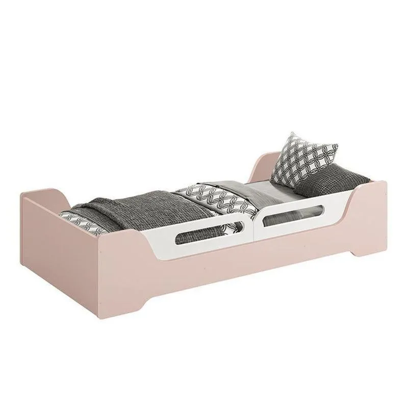 Cama Evolutiva 2 Em 1 Zaki Rosa Fosco Com Proteção Lateral Usinada - Reller Móveis Rosa Fosco