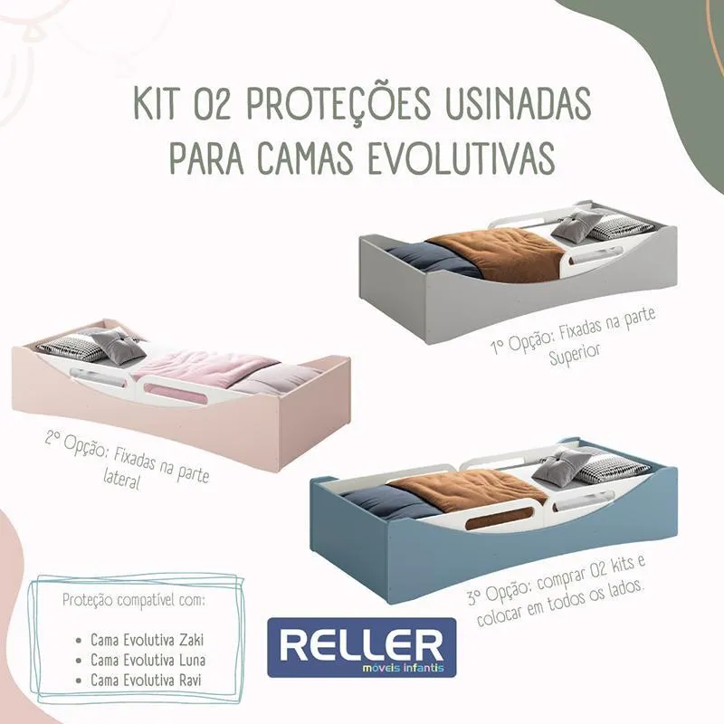 Cama Evolutiva Luna com 2 Kits Proteção Lateral Usinada - Reller Móveis Cinza Fosco