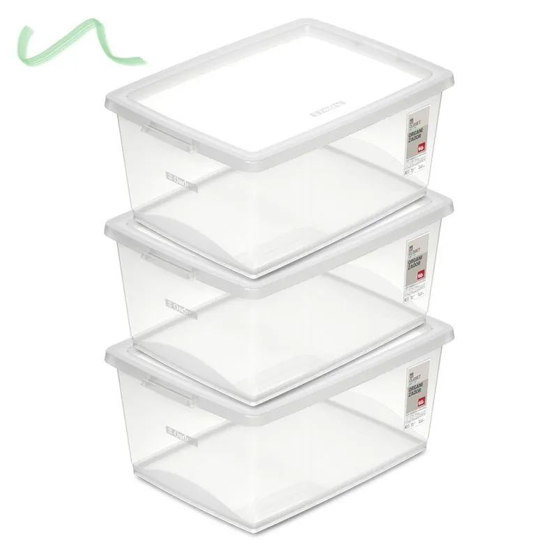 3 Caixa Organizadora Com Tampa Plástico Cristal Ordene 60l