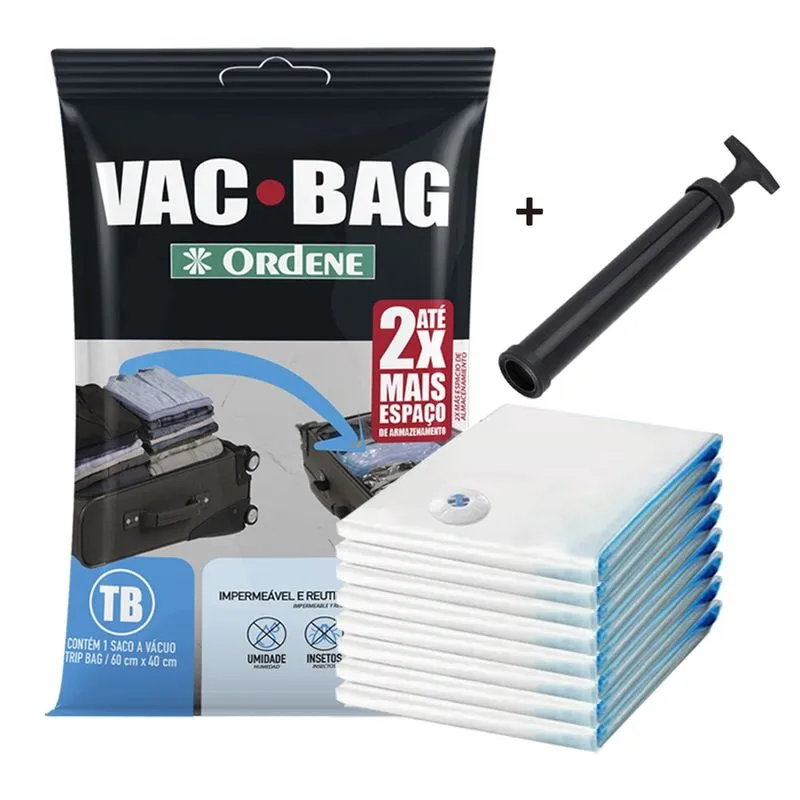 Kit 8 Saco A Vacuo Trip Bag 60x40cm Vac Bag Mala + Bomba Ordene