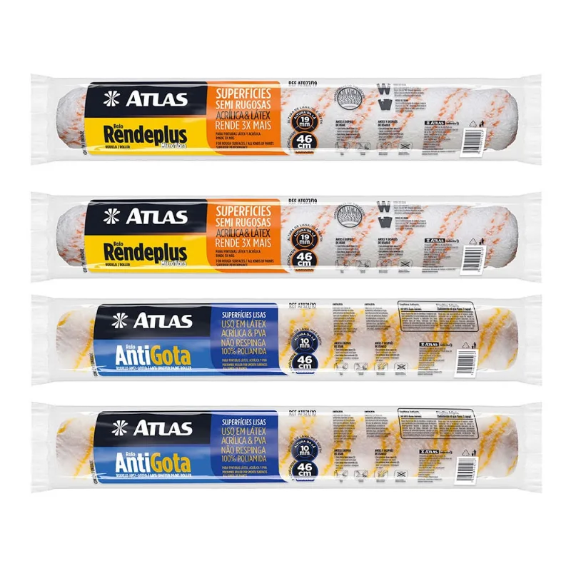 Kit Atlas Pintura 2 Rolos Antigotas + 2 Rolos Rendeplus 46cm