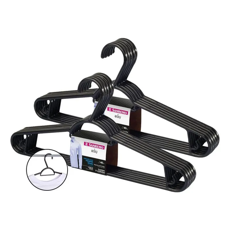 Cabides Sanremo Roupa Organizador Adulto Preto - 10 Unidades