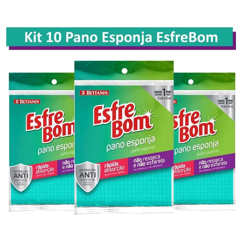Pano Esponja Celulose Esfrebom Alta Absorção - 10 Unidades