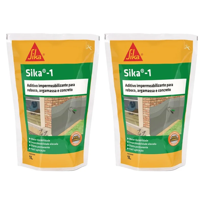 Kit 2 Aditivo Impermeabiliza Sika-1 Argamassa Concreto 1 Lt