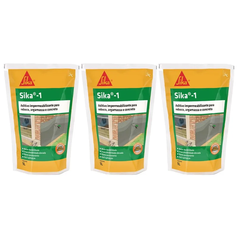 Kit 3 Aditivo Impermeabiliza Sika-1 Argamassa Concreto 1 Lt