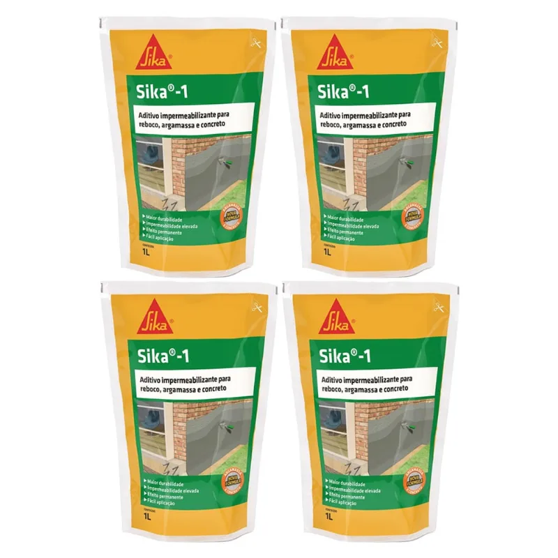 Kit 4 Aditivo Impermeabiliza Sika-1 Argamassa Concreto 1 Lt