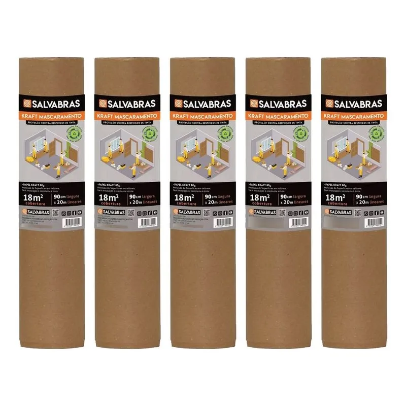 Kit 5 Papel Kraft Mascaramento Proteção Tintas Salvabras 90cmx20m