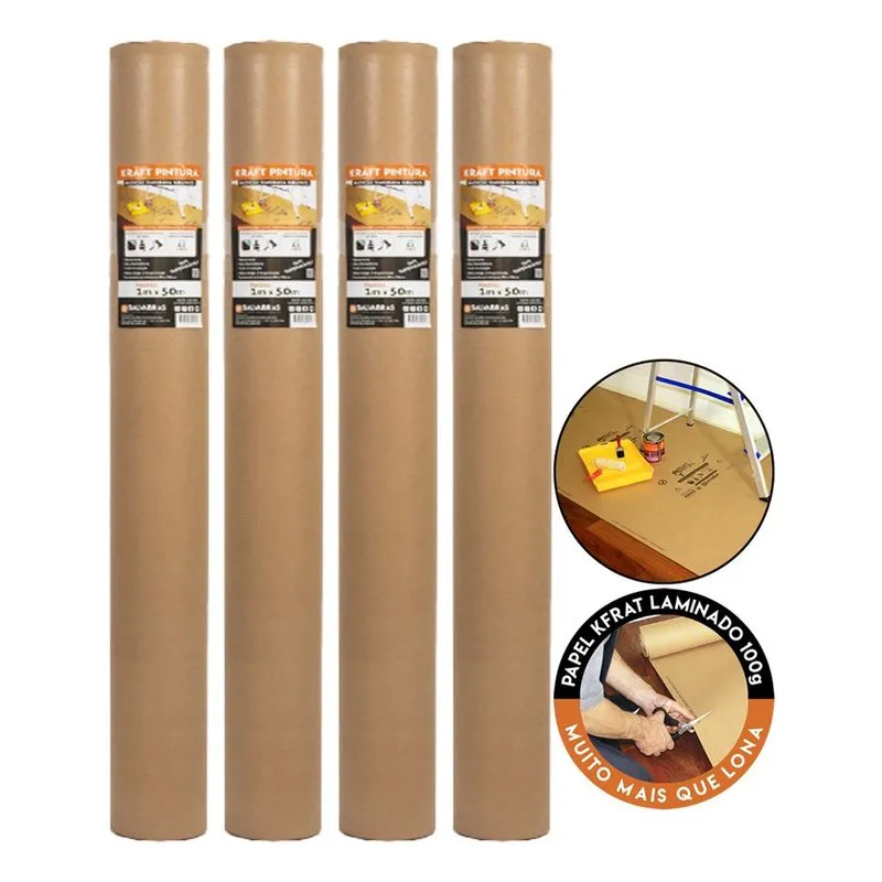 Kit 4 Papel Kraft Pintura Proteção Tinta Reforma Salvabras 1mx25m