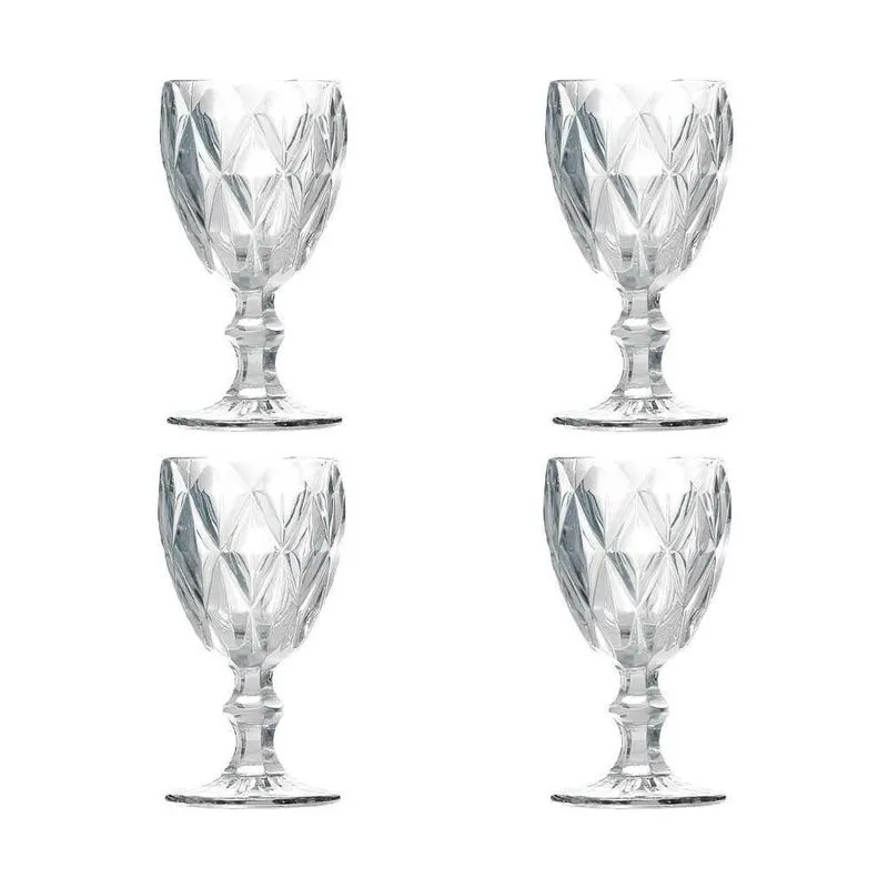 Kit 4 Taças De Vidro Para água Diamante Transparente Emcasatem 340ml