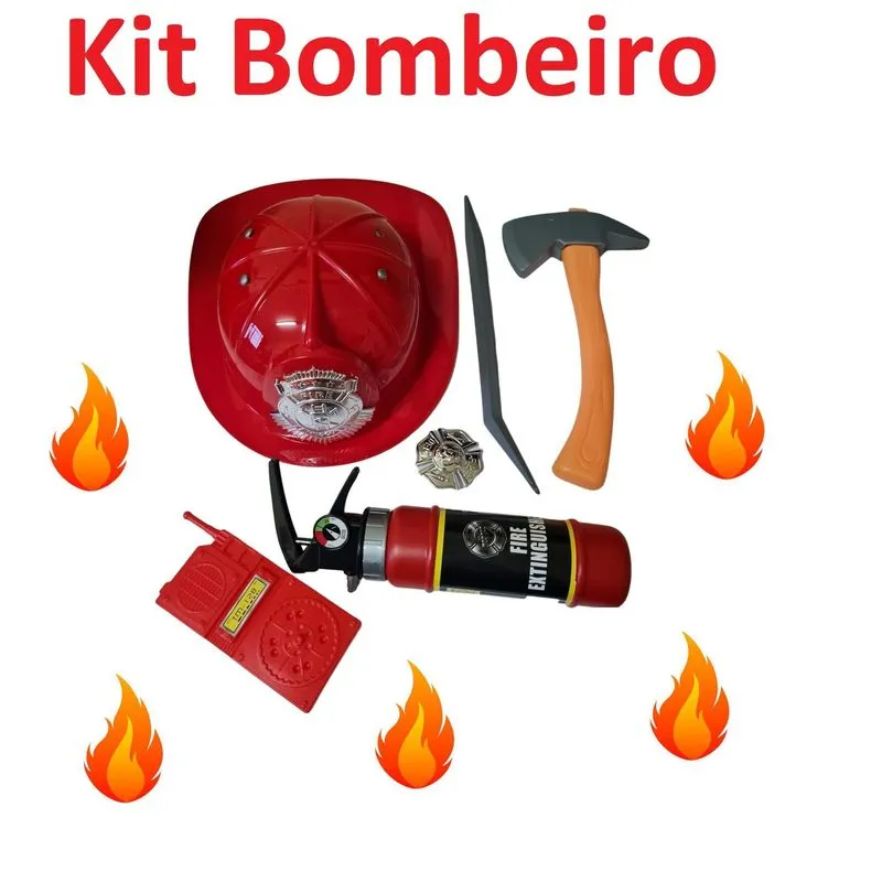 Kit Bombeiro Com Capacete Brinquedo Infantil Resgate 6 Peças