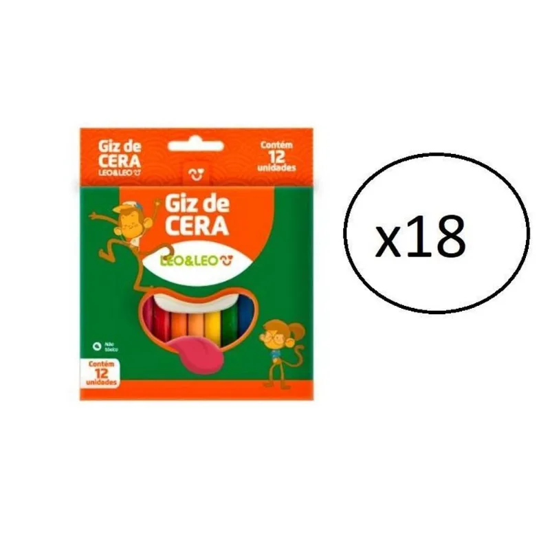 Giz De Cera Fino 12 Cores Atacado 216 Unidades Colorido