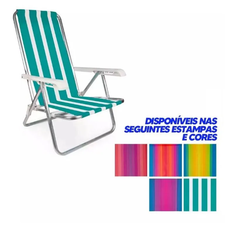 2 Cadeiras de Praia Aluminio Reclinavel 8 Posicoes Sortida