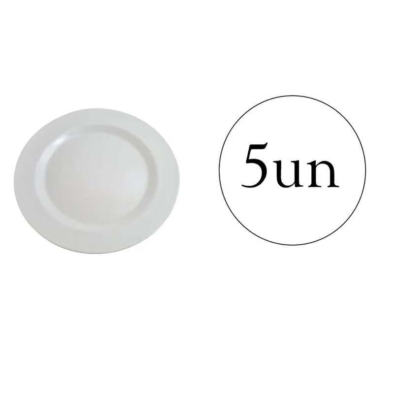 Prato Redondo de Melanina Branco linha Luxo 22cm- Kit 5un