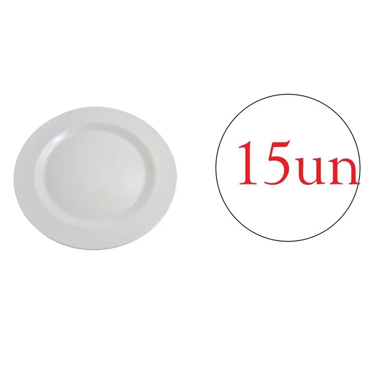 Prato Redondo de Melanina Branco linha festa 22cm- Kit 15un