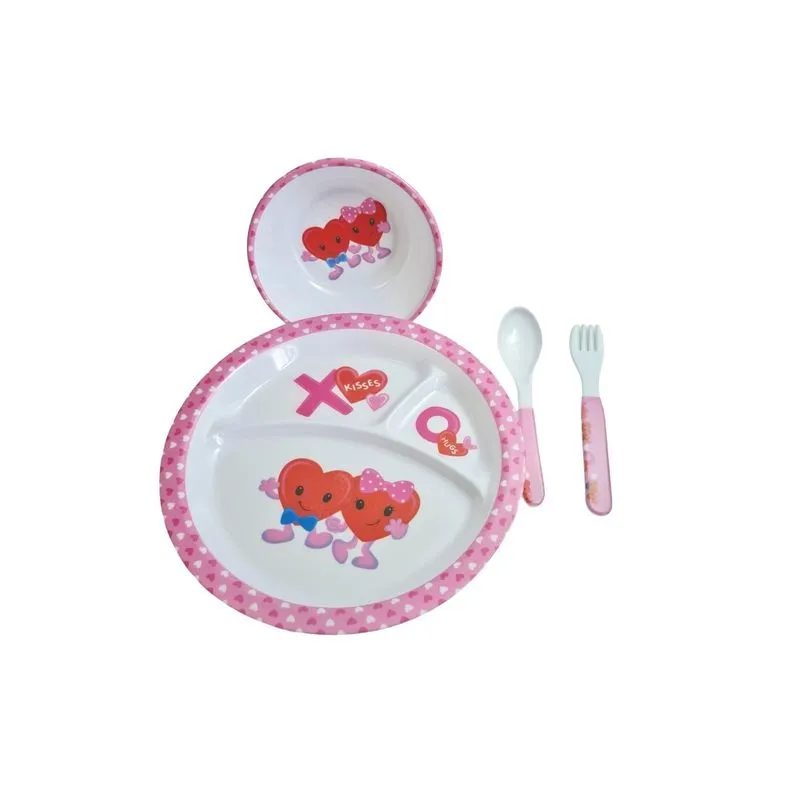 Kit Alimentação Infantil Azul Prato + Talheres + Tigela