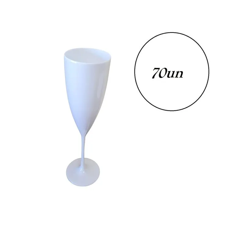 Taça Branca Champanhe Acrílico Leve 180ml 21cm- Kit 70un