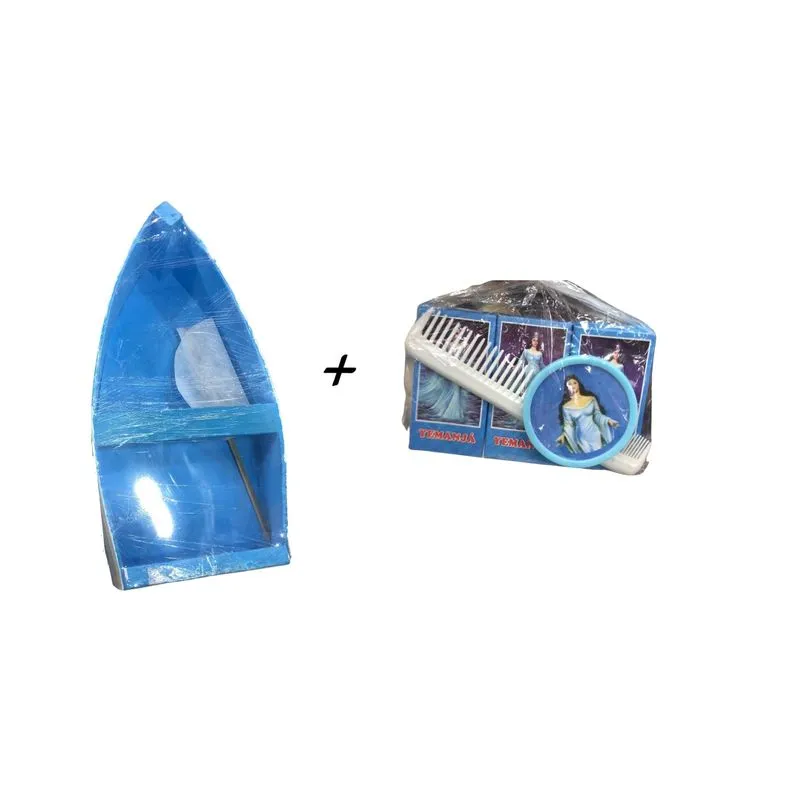 Kit Iemanjá - Azul E Branco + Barco 60cm Oferenda Ano Novo