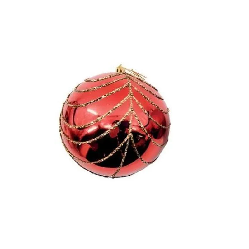 Bola De Natal Gigante Glitter Espiral Vermelha/ Ouro- 5un
