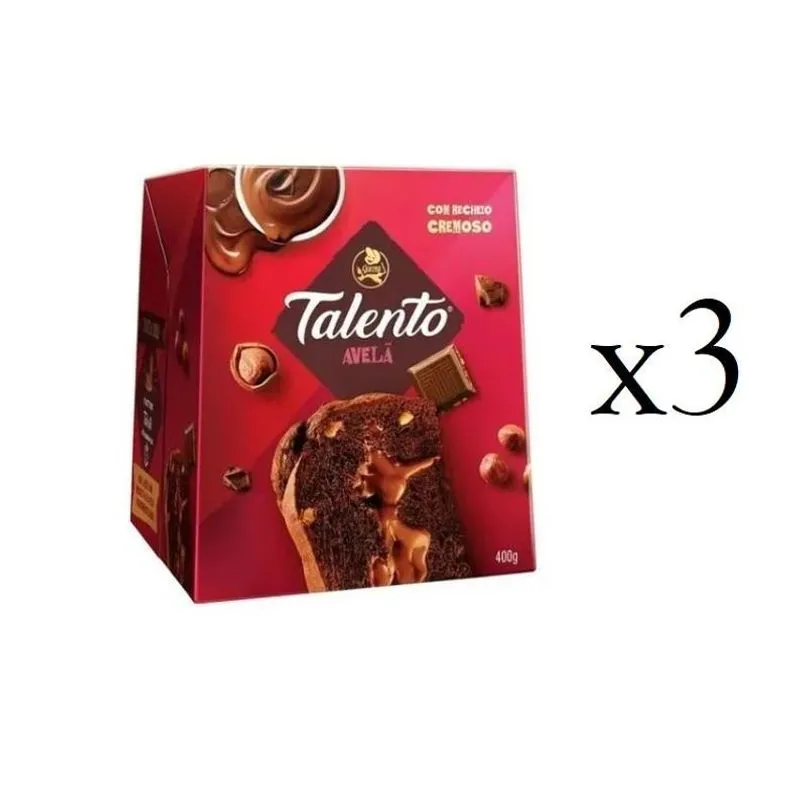 Panettone Talento Recheio Cremoso Chocolate E Avelã 400g-3un
