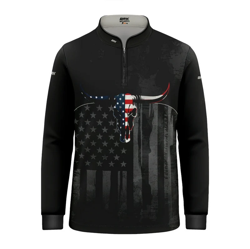 Camisa Agro Infantil Brk Skull Long Horn USA com Proteção UV50+ 6 a 7 Anos