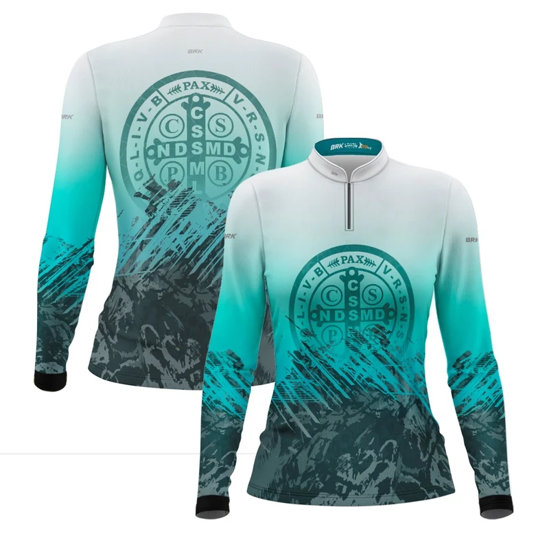Camisa Agro Feminina Brk São Bento Ciano Claro com Proteção Solar UV50+ G