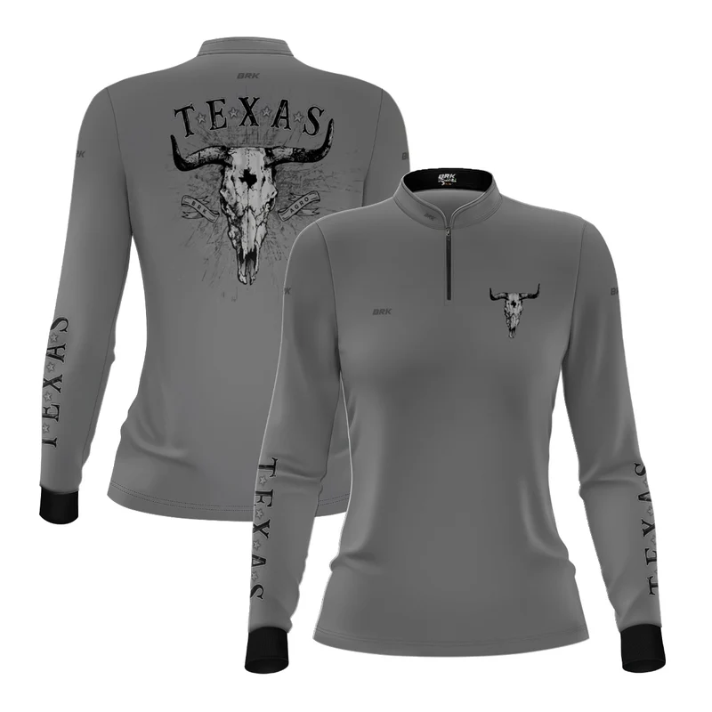 Camisa Agro Feminina Brk Clean Cinza Texas Long Horn com Proteção UV50+ G2