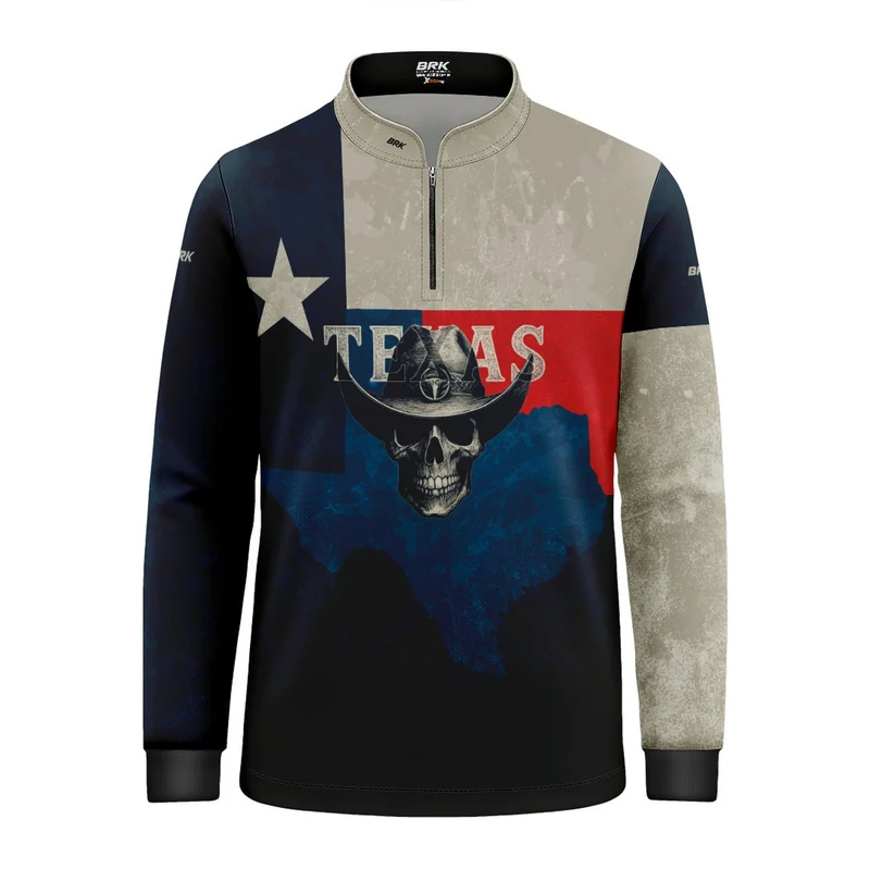 Camisa Agro Infantil Brk Skull Texas com Proteção UV50+ 6 a 7 Anos