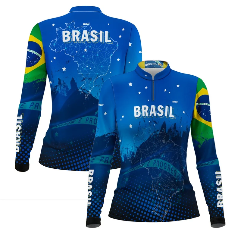 Camisa Feminina Agro Brk Brasil Azul com Proteção Solar UV50+ PP