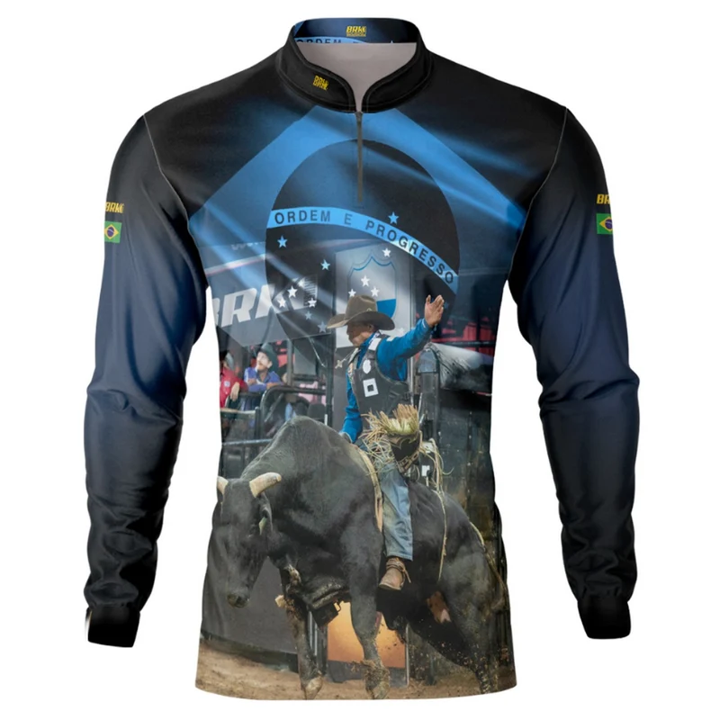 Camisa Agro Brk Rodeio Brasil Azul com Proteção Solar UV50+ G2