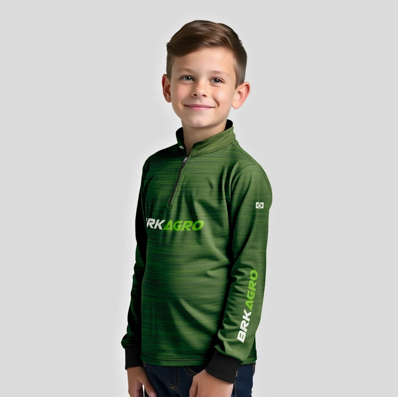 Camisa Agro Infantil Brk Mescla Verde com Proteção Solar UV50+ 10 a 11 Anos