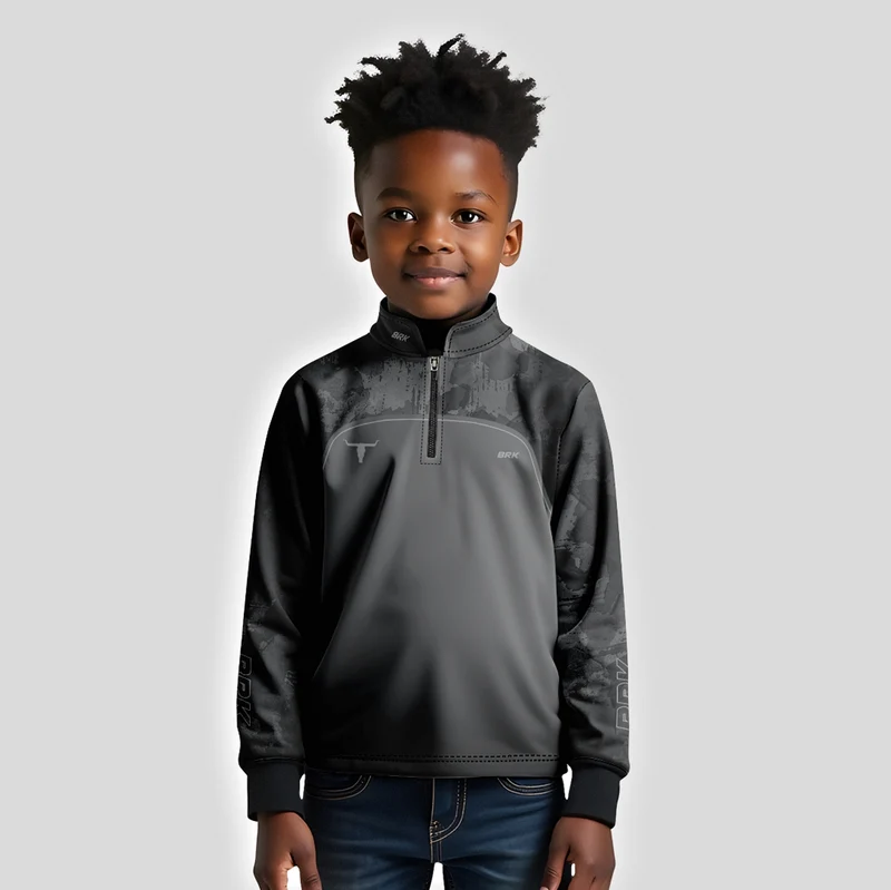 Camisa Agro Infantil Brk Camo Long Horn Brasil Cinza com Proteção Solar UV50+ 1 a 2 Anos
