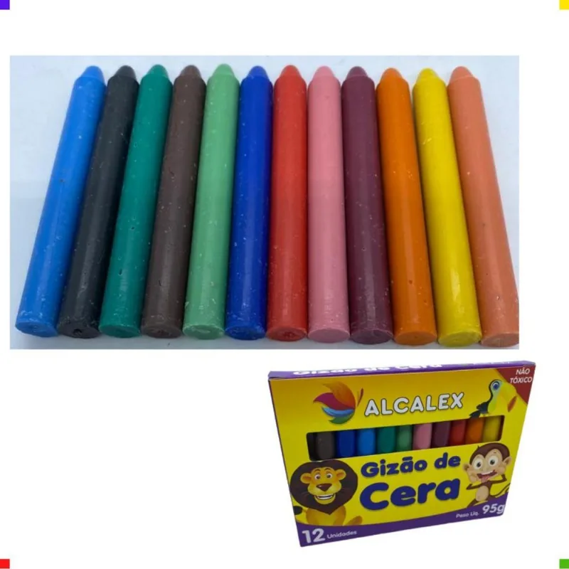 Gizão De Cera Tamanho 9cm X 1cm 12 Cores Com 10 Unidades