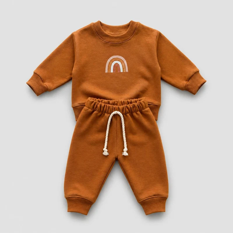 Conjunto Bebê Moletom Peluciado Comfy Rainbow Mostarda 2 a 3 anos