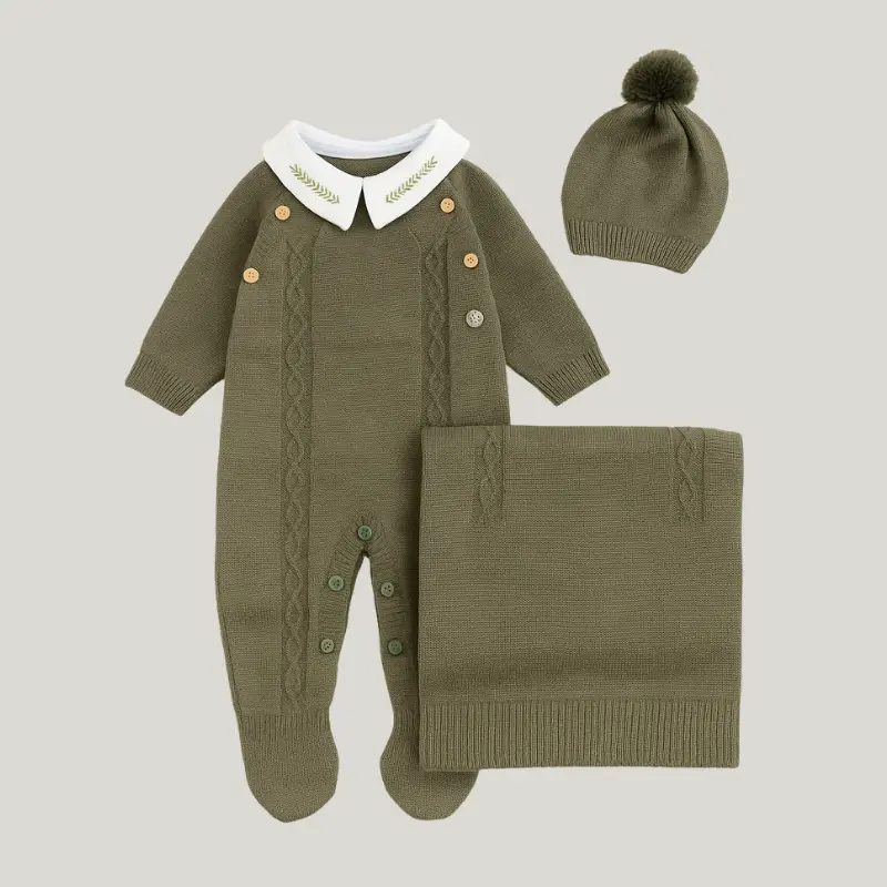 Kit saída de maternidade Menino Tricot 4 peças Nature Verde Musgo 0 a 3 meses