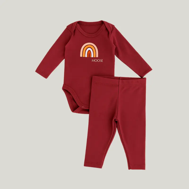Conjunto Bebê Algodão Orgânic Rainbow Bordô 3 a 6 meses