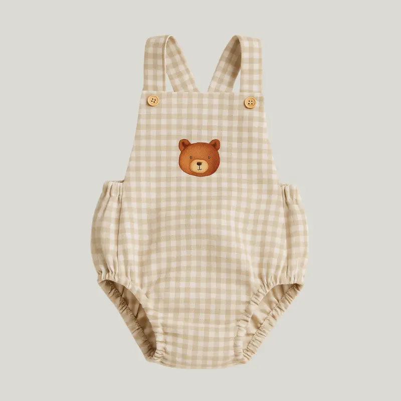 Jardineira Bebê Bear Xadrez Bege 12 a 18 meses
