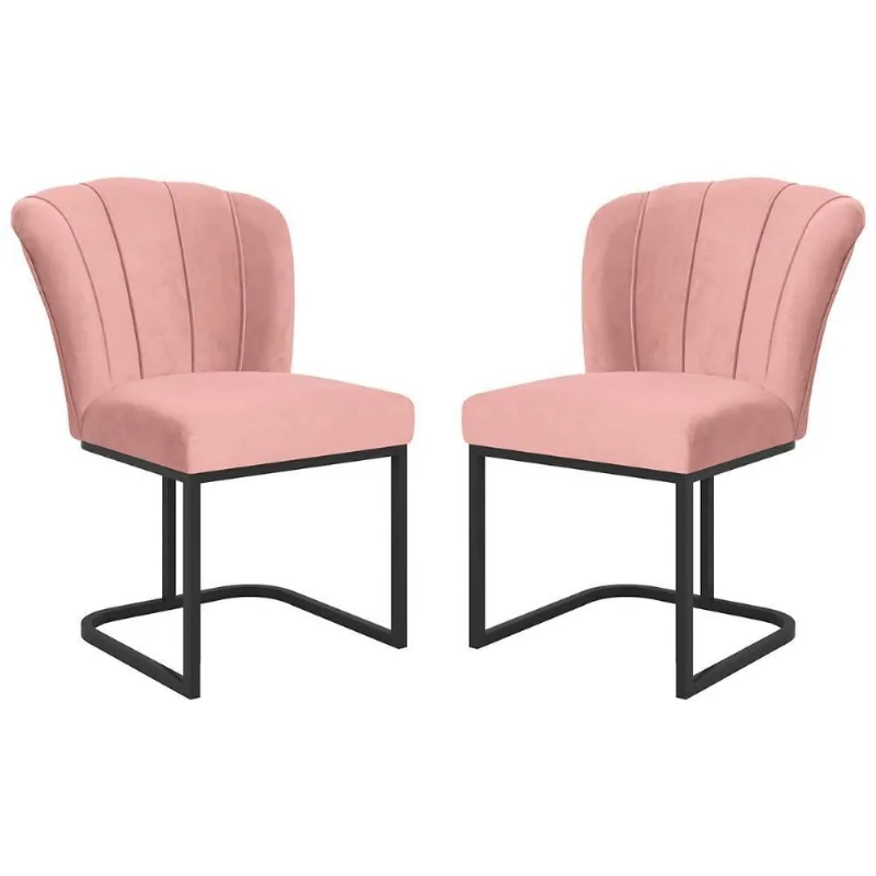 Kit 2 Cadeiras Poltrona Flor Pés Metal Preto Mesa Quarto Cozinha Rosa