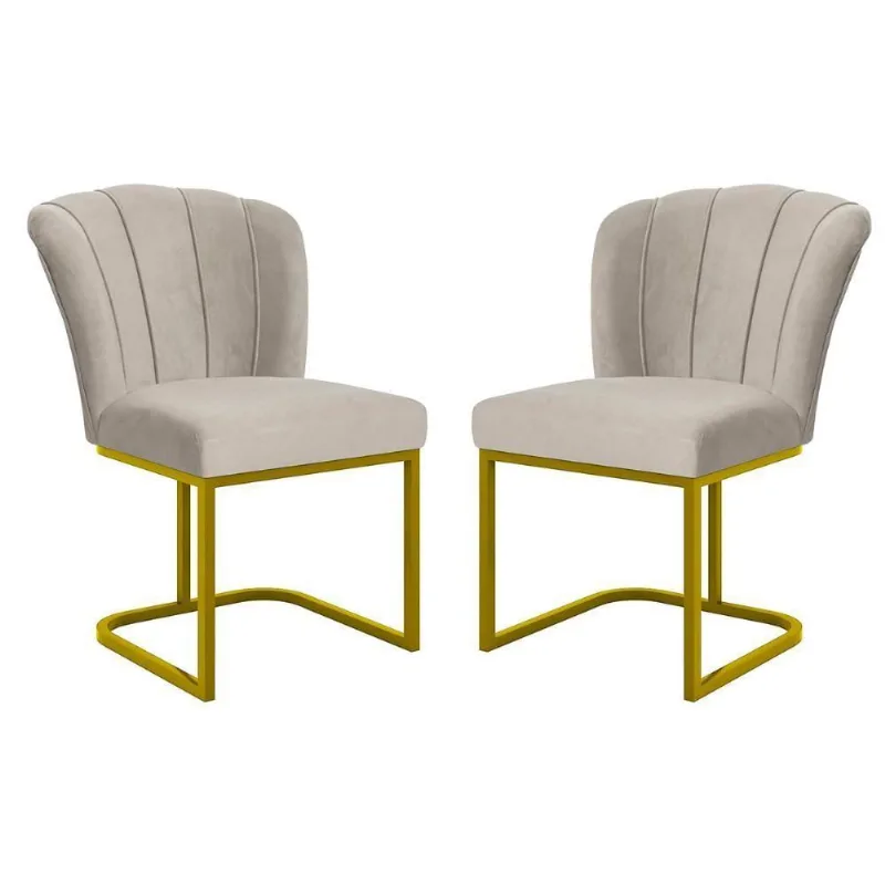 Kit 2 Cadeiras Poltrona Flor Pés Metal Dourado Mesa Quarto Cozinha Bege
