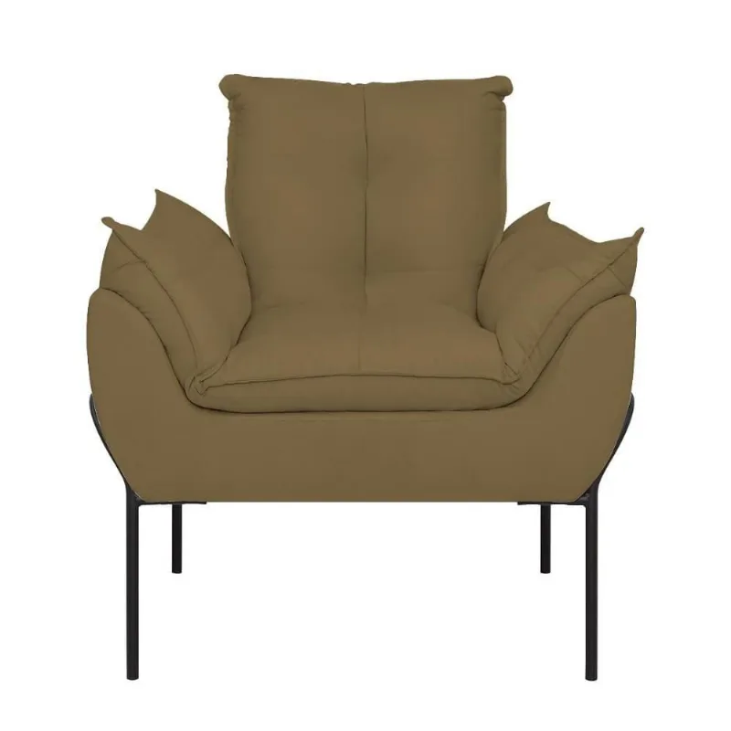 Poltrona Sofá Luxo Base Metal Preto Recepção Escritório Capuccino