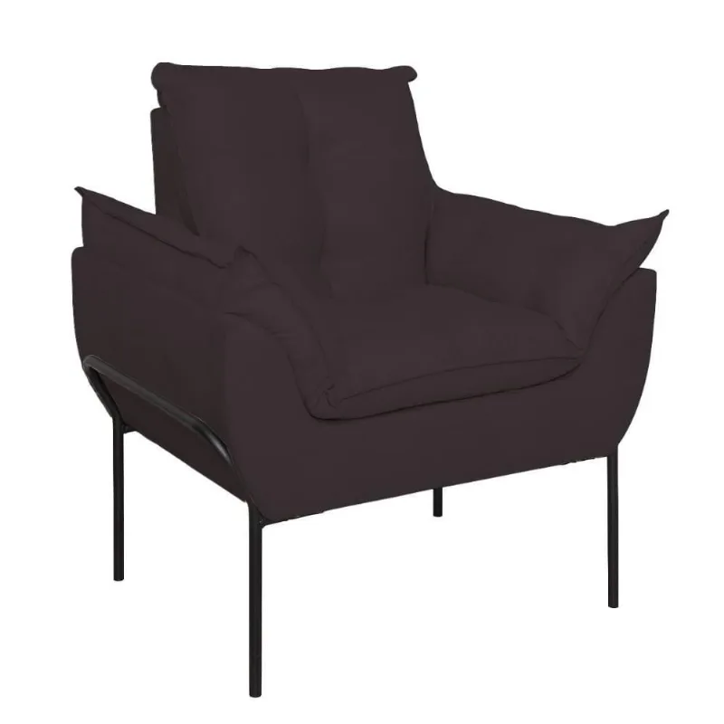 Poltrona Sofá Luxo Base Metal Preto Recepção Escritório Cinza