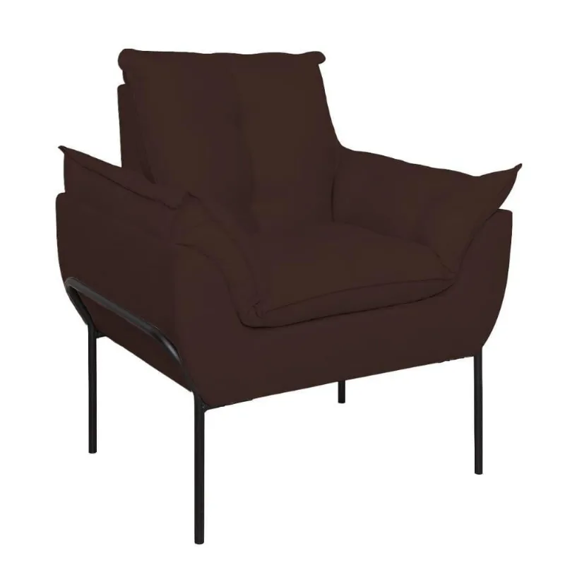 Poltrona Sofá Luxo Base Metal Preto Recepção Escritório Marrom