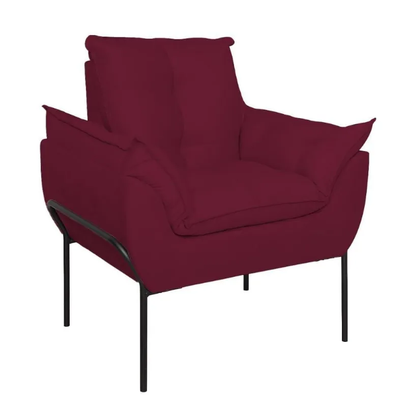 Poltrona Sofá Luxo Base Metal Preto Recepção Escritório Marsala