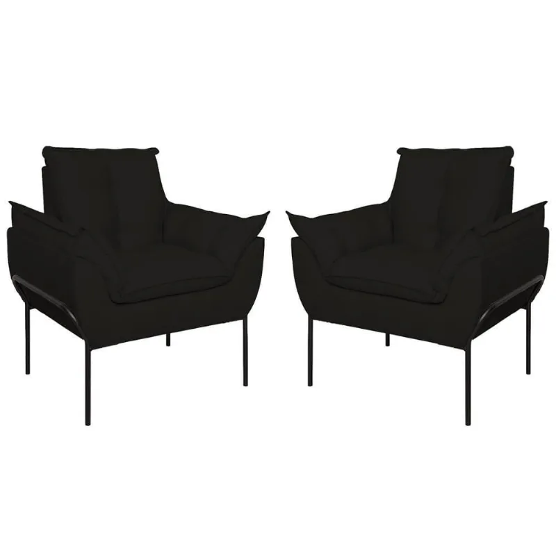 Kit 02 Poltronas Base Metal Preto Sala Quarto Balaqui Decor Preto
