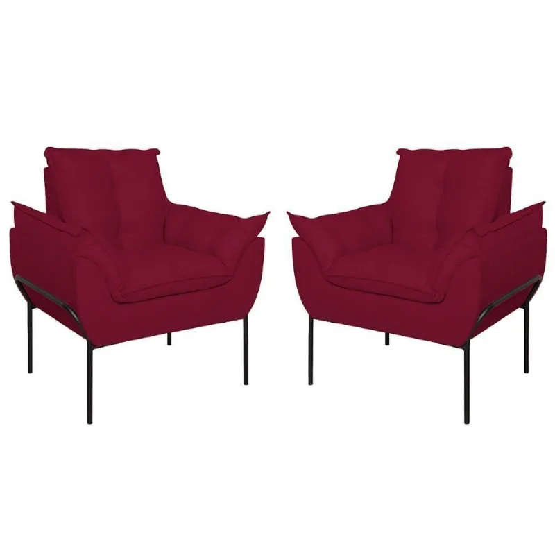Kit 2 Poltronas Luxo Base Reforçada Metal Preto Marsala