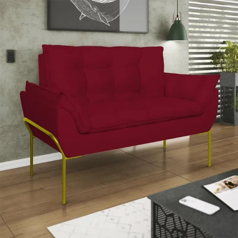 Namoradeira Poltrona Sofá Namoradeira Opala Vermelho Balaqui Estofados