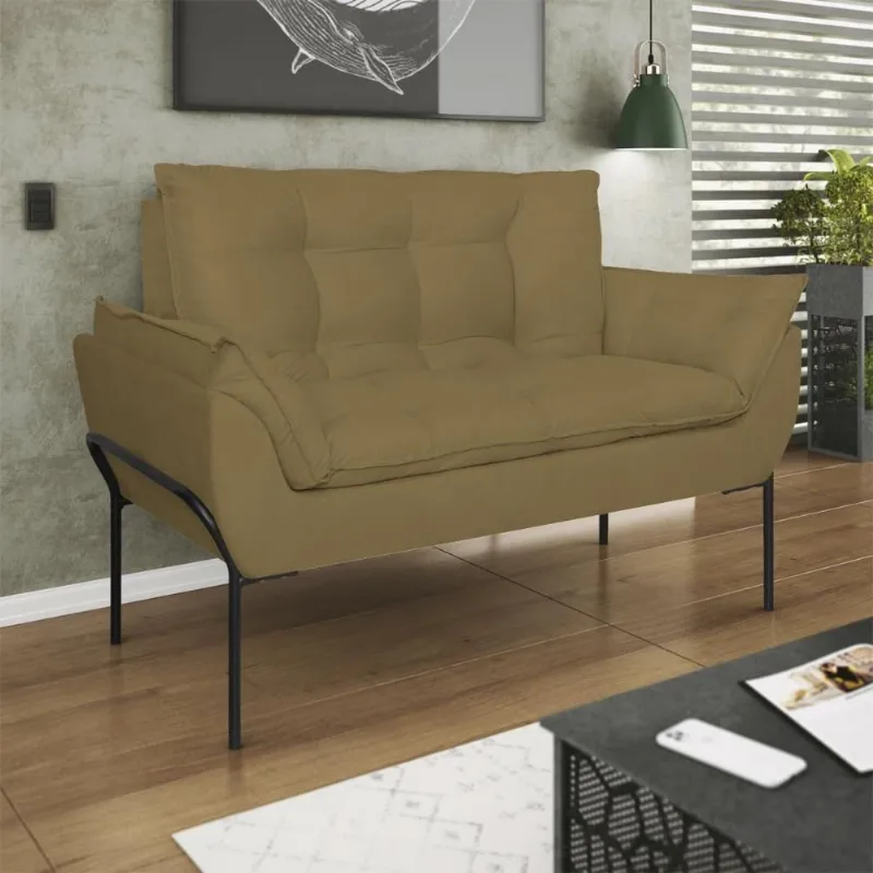 Poltrona Sofá Luxo Base Metal Preto Recepção Escritório Capuccino